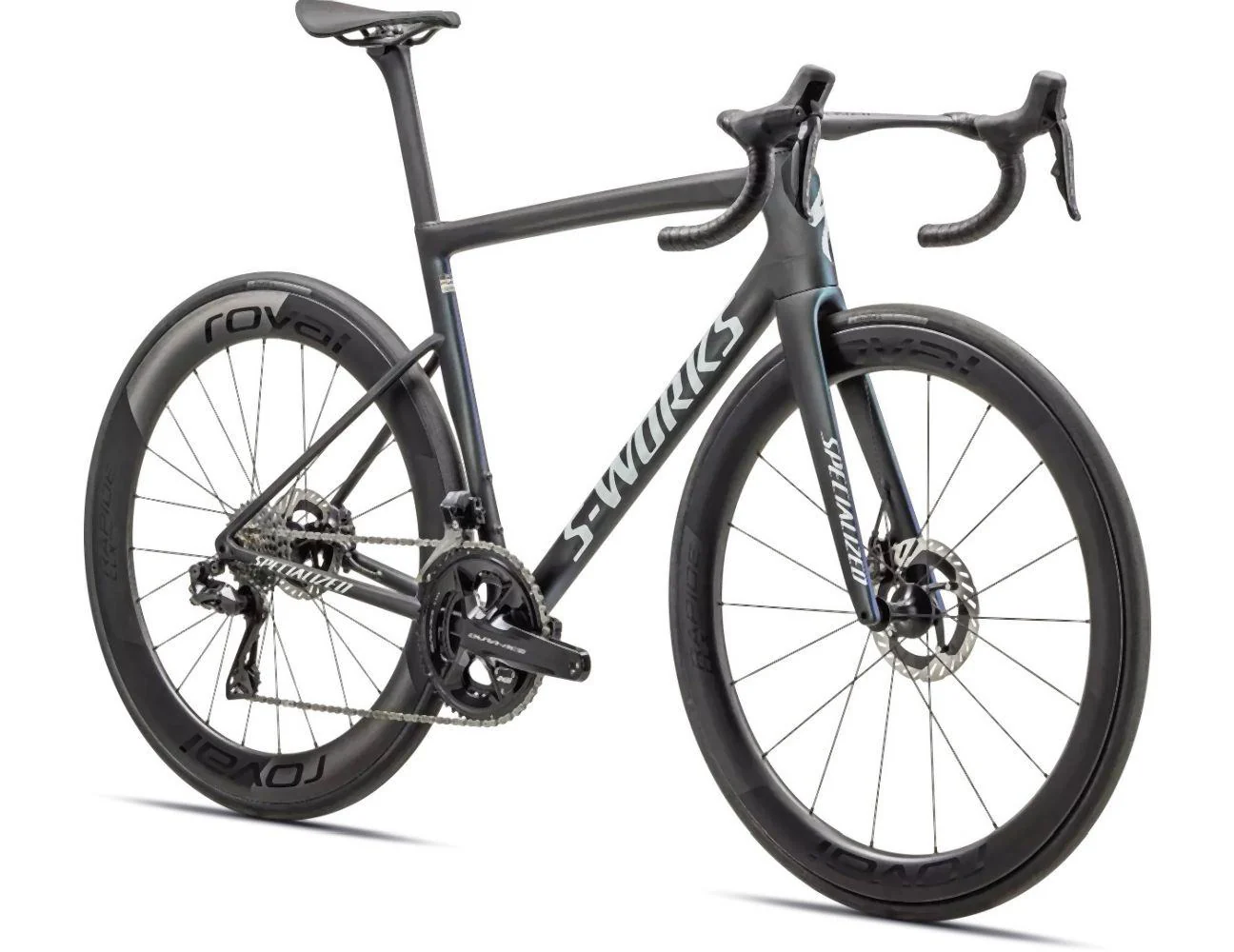 Specialized TARMAC SL8 S-Works DI2 SATIN CARBON / VIAVI CYNAN BLUE / VIAVI SILVER-BLUE PEARL FADE / GLOSS METALLIC WHITE SILVER - Image 2